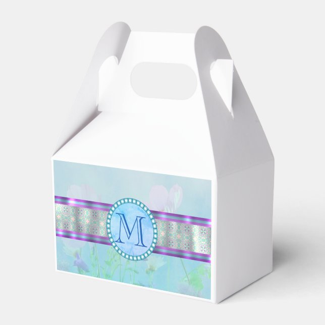 Pastel Blue Blommigt Monogram Presentaskar (Framsidan Sidan)