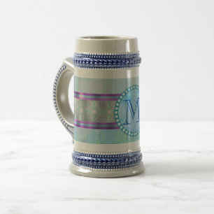 Pastel Blue Blommigt Monogram Sejdel