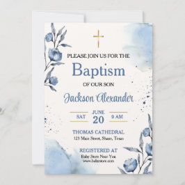 Pastel Blue Blommigt Pojke Baptism Inbjudningar