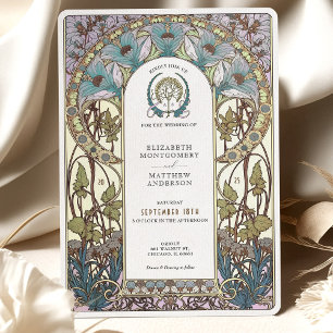 Pastel Blue Blommigtar Art nouveau Bröllop Inbjudningar