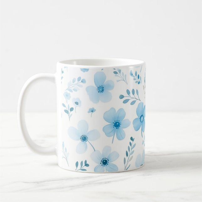 Pastel Blue Boho Blommönster blommor Kaffemugg (Vänster)