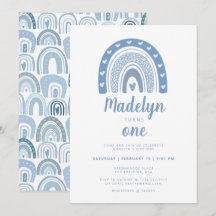 Pastel Blue Boho Rainbow Första födelsedagen