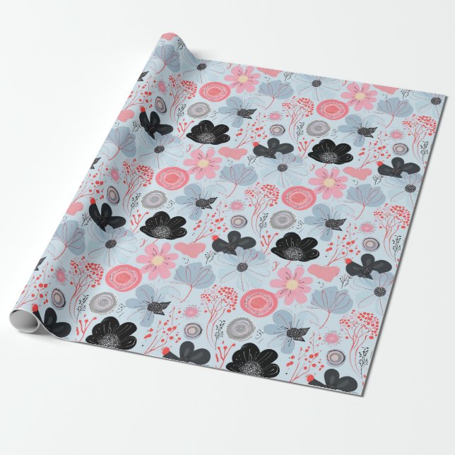 Pastel Blue Botanical Harmony Wrapper Presentpapper (Utrullad)