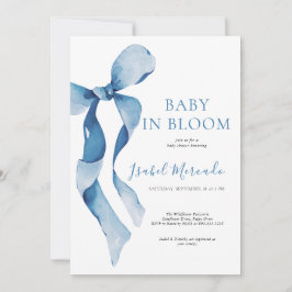 Pastel Blue Bow Baby i Bloom Inbjudningar