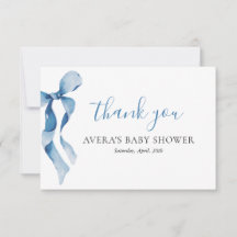 Pastel Blue Bow Baby Shower Tack för kortet