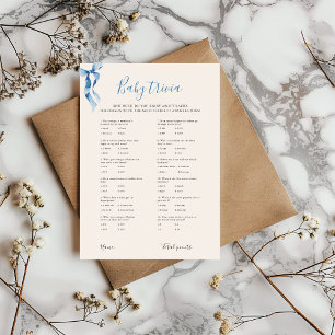 Pastel Blue Bow Baby Trivia Baby Shower Game Card Inbjudningar