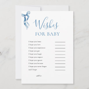 Pastel Blue Bow Önskemål för babyvisningsspel Inbjudningar