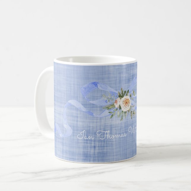 Pastel Blue Bow Pojke Personlig Namn Kaffemugg (Framsida vänster)