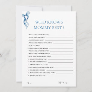 Pastel Blue Bow som känner Mamma Best Baby Shower Inbjudningar