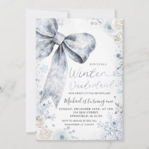 Pastel Blue Bow Winter Sprinkle Conquette Birthday Inbjudningar