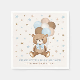 Pastel Blue Brown Nalle Ballower Baby Shower Pappersservett