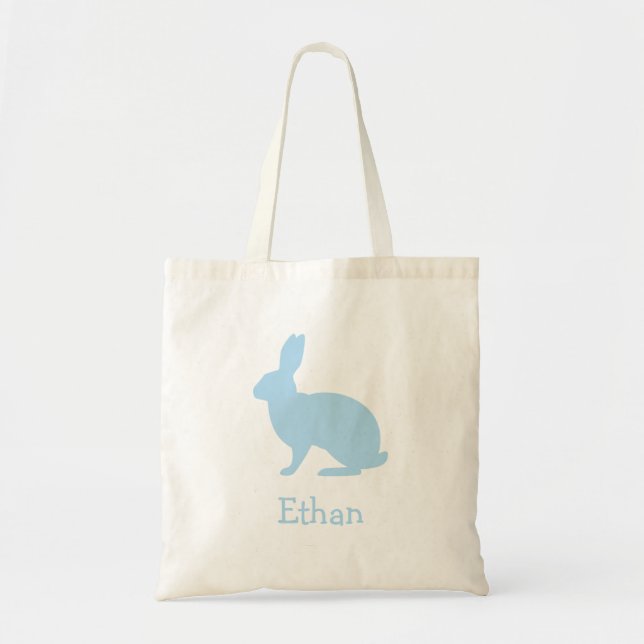 Pastel Blue Bunny Silhouette With Name Easter Tygkasse (Framsidan)