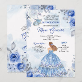 Pastel Blue Butterfly Quinceanera Mexikansk födels Inbjudningar