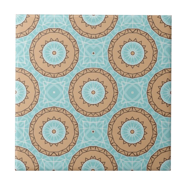Pastel Blue & Camel Brown Moroccan Mosaic Mönster Kakelplatta (Framsidan)