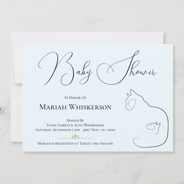 Pastel Blue Cat Lover Baby Shower Inbjudningar (Framsida)