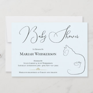 Pastel Blue Cat Lover Baby Shower Inbjudningar