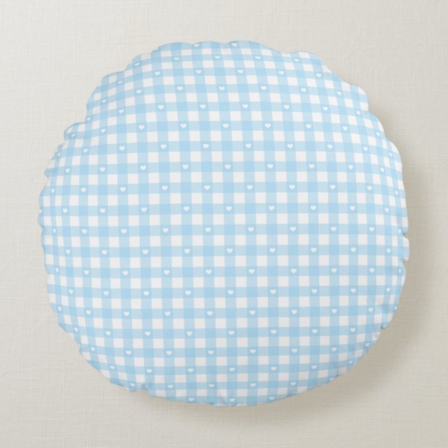 Pastel Blue Checks Rund Kudde (Framsidan)