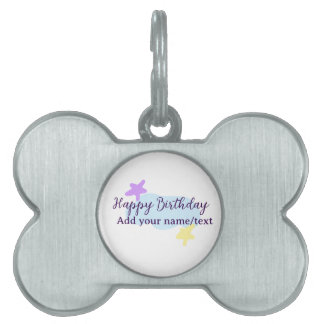 Pastel blue clouds stars purple happy birthday nam ID-bricka husdjur