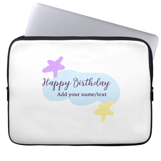 Pastel blue clouds stars purple happy birthday nam laptop fodral (Framsidan)