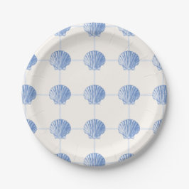 Pastel Blue Coastal Painting Clam Seashell-Checker