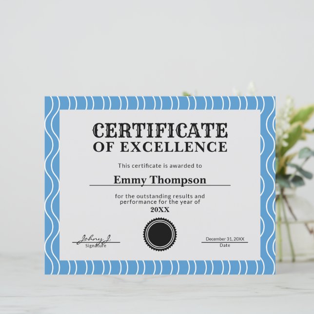 Pastel Blue Company Business Award Certificate (Stående Fram)