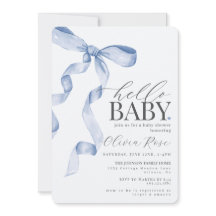 Pastel Blue Coquette Bow Girl Baby Shower Inbjudan