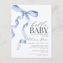 Pastel Blue Coquette Bow Girl Baby Shower Inbjudan