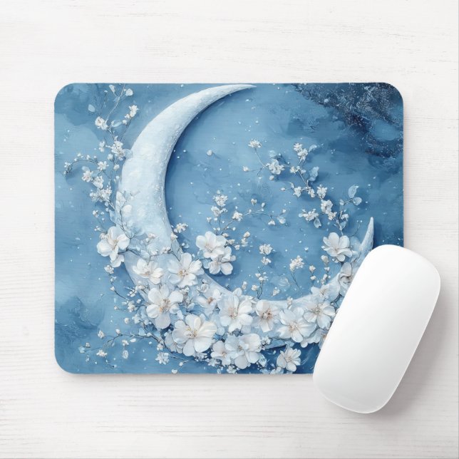 PASTEL BLUE CRESCENT MOON WITH WHITE FLOWERS MUSMATTA (Med mus)