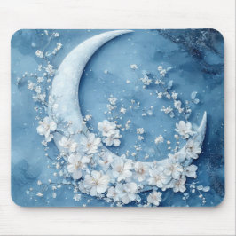 PASTEL BLUE CRESCENT MOON WITH WHITE FLOWERS MUSMATTA