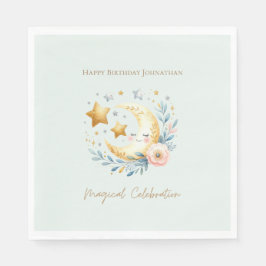 Pastel Blue Cute Baby Måne 1:a födelsedagen Pappersservett