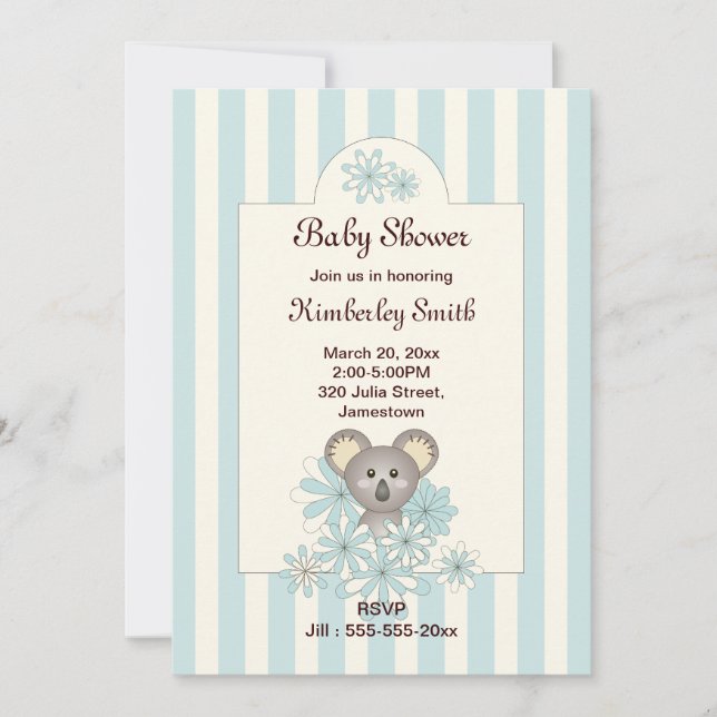 Pastel Blue Cute Koala Boy Baby Shower-inbjudan Inbjudningar (Framsida)