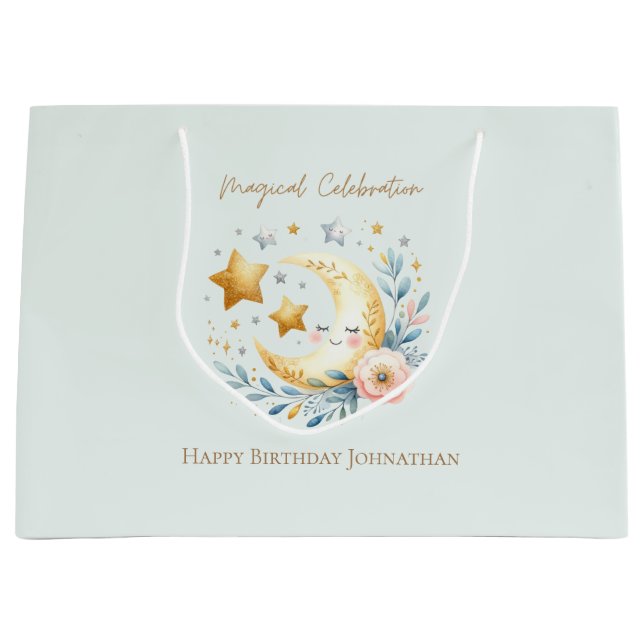 Pastel Blue Cute Måne 1:a födelsedag (Framsidan)