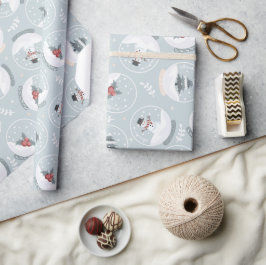 Pastel Blue Cute Snögubbe Snowglobe jul Presentpapper