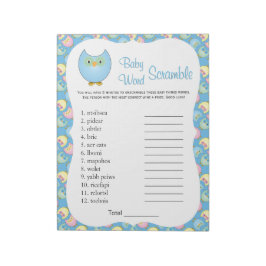Pastel Blue Cute Uggla Baby Shower Theme Ord Game Anteckningsblock