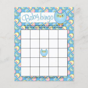 Pastel Blue Cute Uggla Baby Shower Themo - Bingo Flygblad