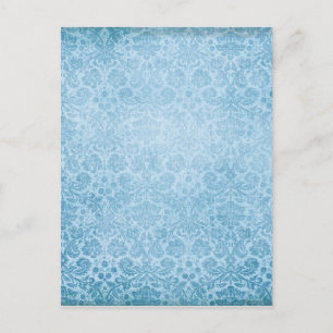 Pastel Blue Damasks Faded Mönster Vykort