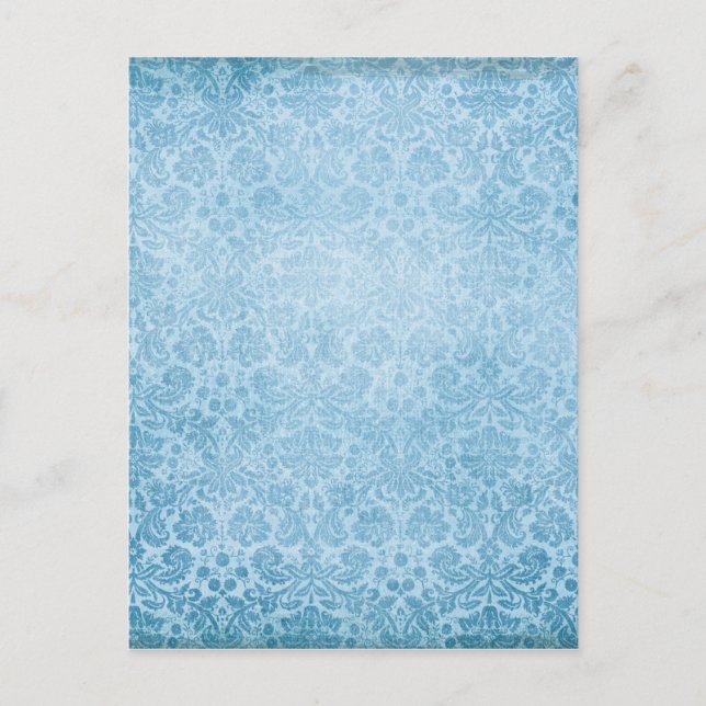 Pastel Blue Damasks Faded Mönster Vykort (Framsida)