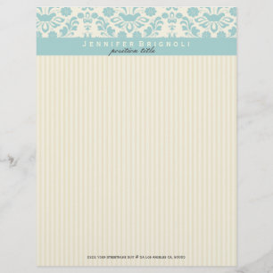 Pastel Blue Damasks och Beige Rand Brevhuvud