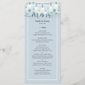 Pastel Blue Elegant Botanical Bröllop Menu Meny