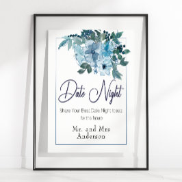 Pastel Blue Elegant Ro Bröllop Date Night Sign Poster