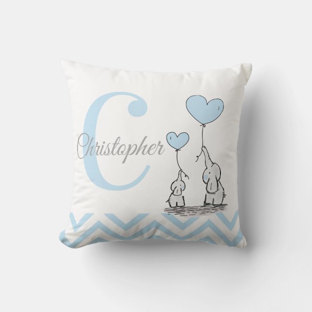 Pastel Blue Elephant Personlig Pojke Pillow Kudde (Framsida)
