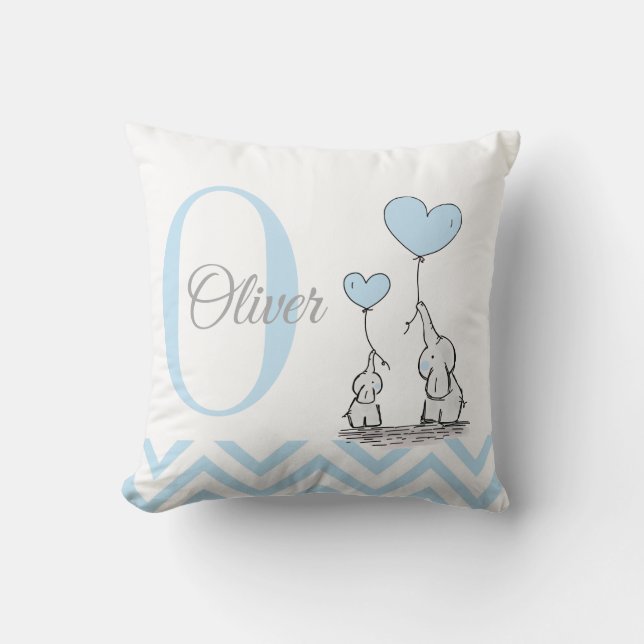Pastel Blue Elephant Personlig Pojke Pillow Kudde (Framsida)