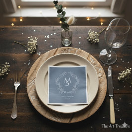 Pastel Blue Floral Crest Frame Elegant  Pappersservett