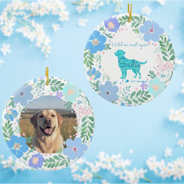 Pastel Blue Floral Labrador Retriever Custom Photo Julgransprydnad Keramik