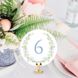 Pastel Blue Floral Wreath Whimsical Table Number Inbjudningar