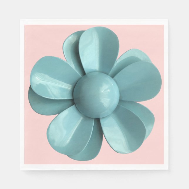 Pastel Blue Flower Blommigt Sommar Bröllop MCM Ros Pappersservett (Framsidan)