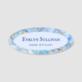 Pastel Blue Fluid Marble Namn bricka Namnbricka