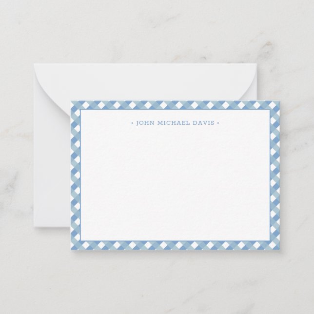 Pastel Blue Gingham Children's Anteckningskort (Framsida)