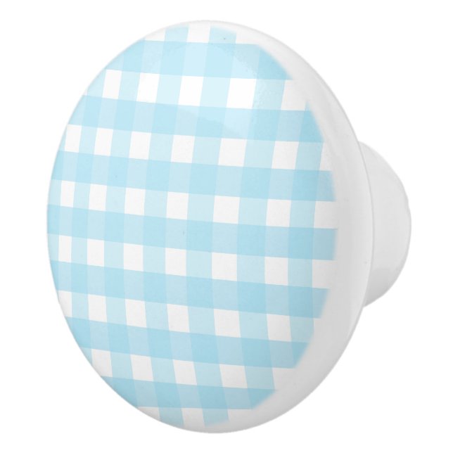 Pastel Blue Gingham Mönster Knopp (Höger)