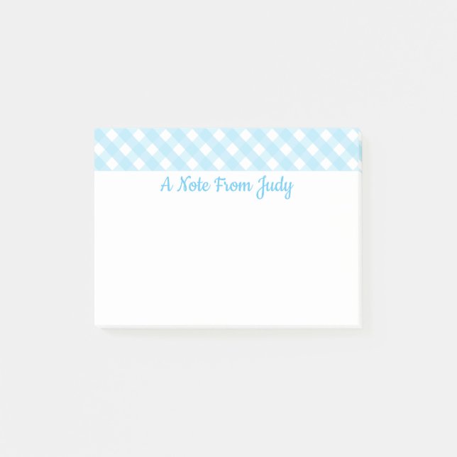 Pastel Blue Gingham Mönster Post-it Block (Framsida)